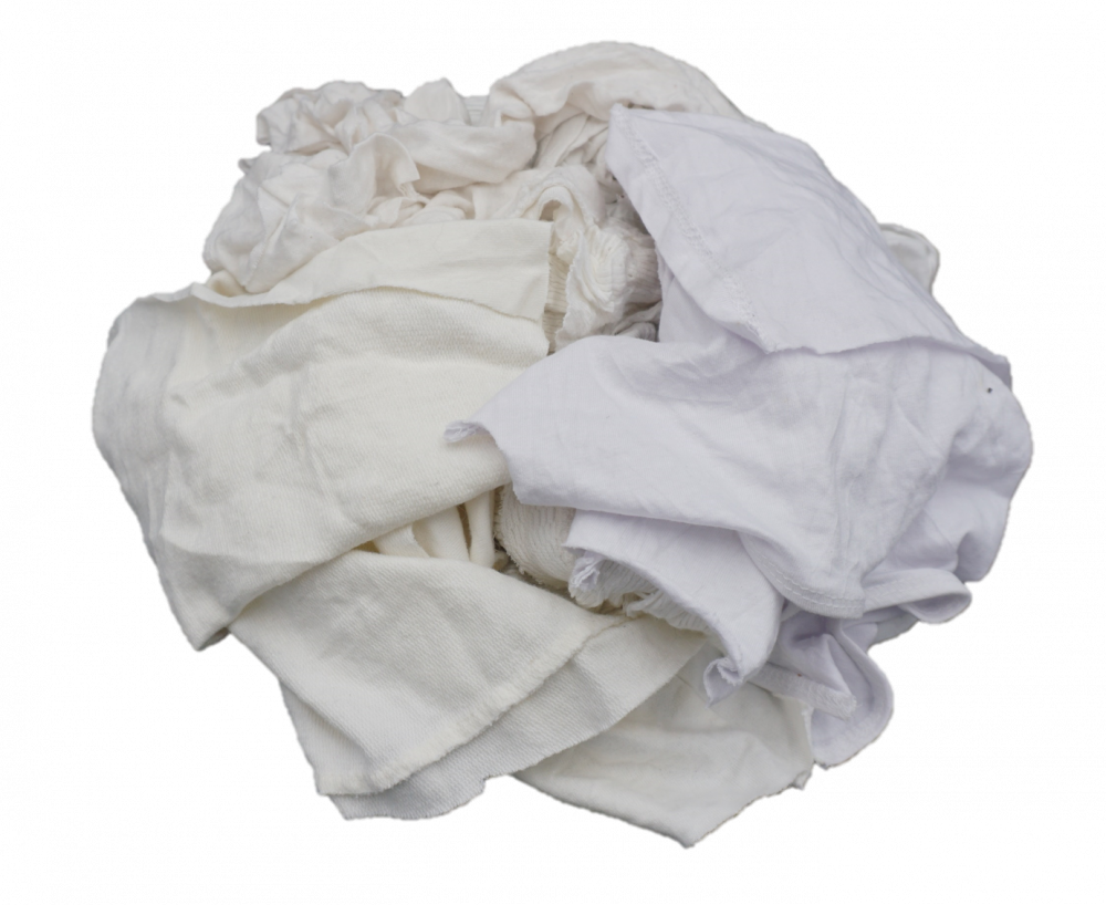 White T-Shirt Recycled Rags - 25 LB Box